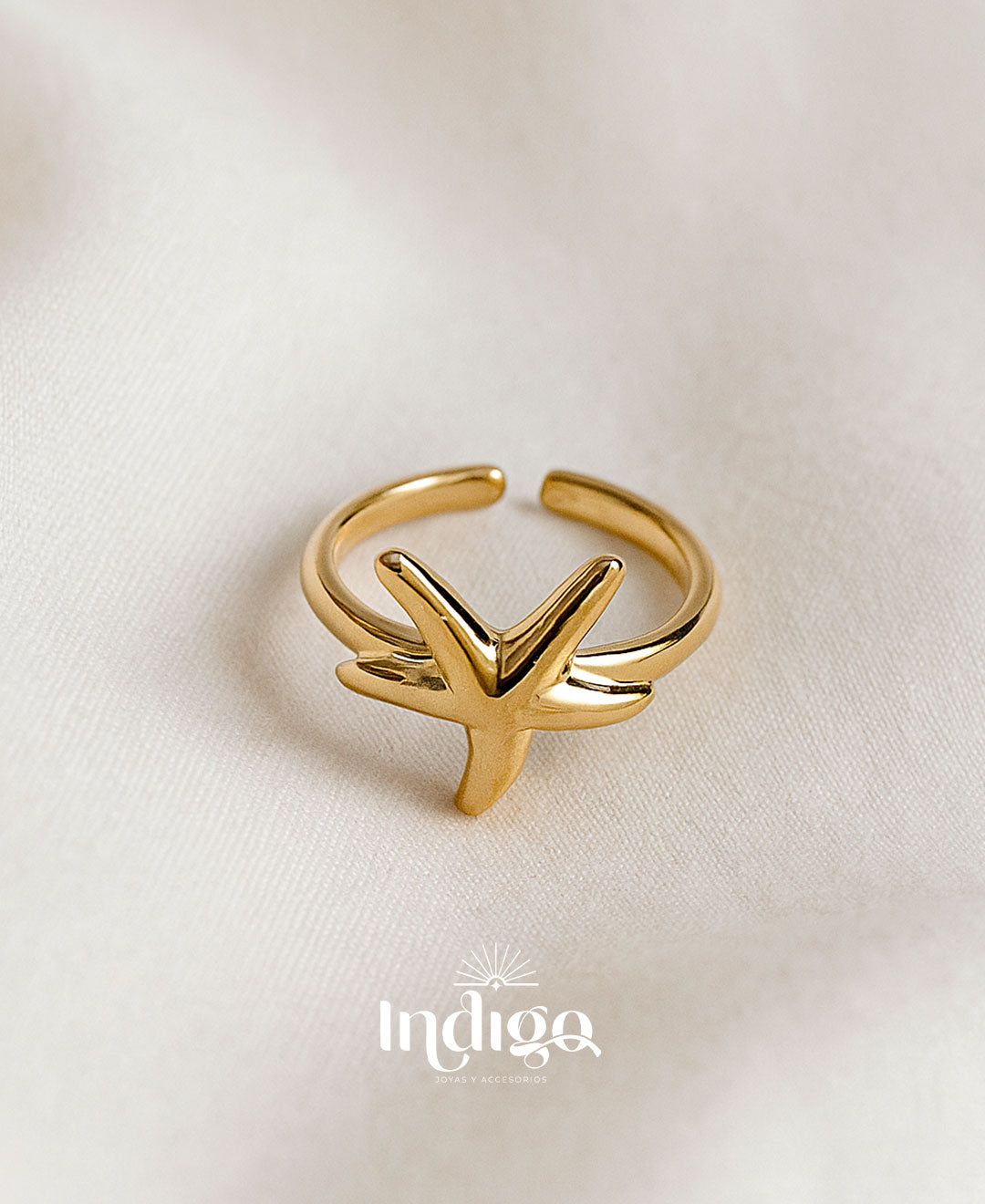 🌟 Anillo Estrella de Mar en Rodio Dorado