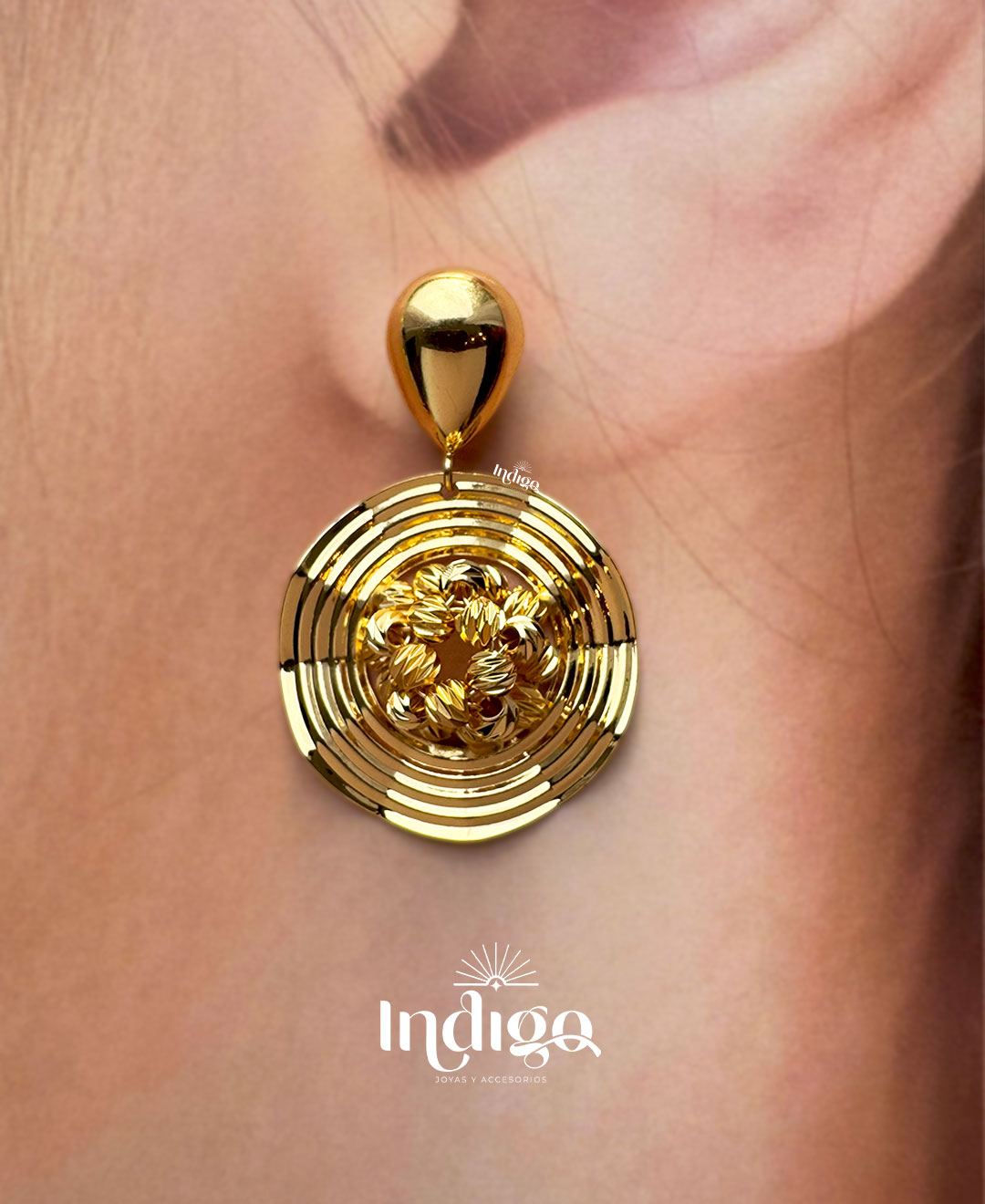 💛 Arete Redondo Espiral con Balines en Rodio