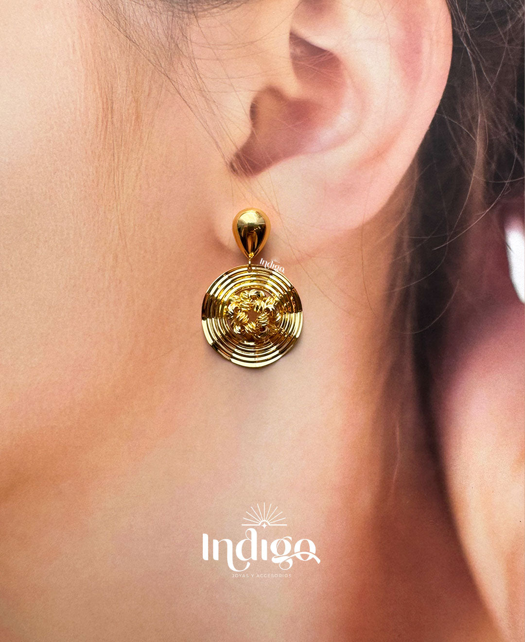 💛 Arete Redondo Espiral con Balines en Rodio