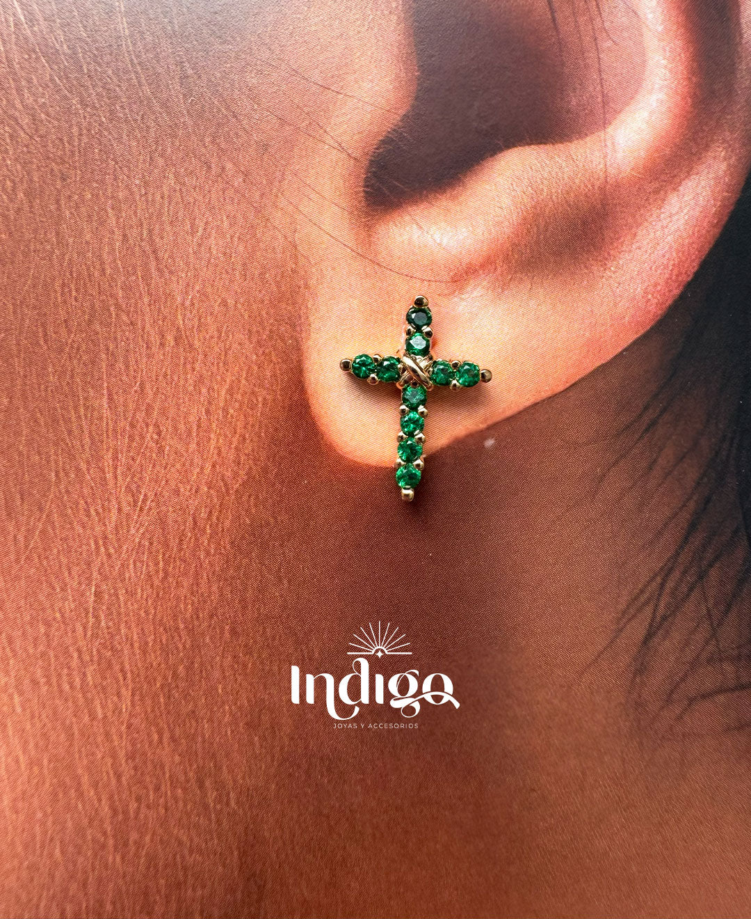 💚 Juego de Cadena y Topos Verdes con Cruces en Rodio