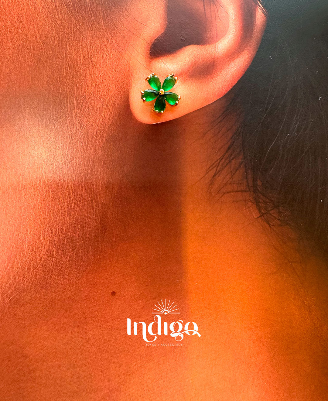 🌸 Juego Cadena Flor Verde en Rodio