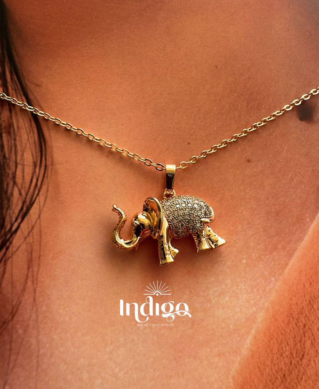 : 🐘 Juego Cadena y Topos Elefante en Rodio Dorado