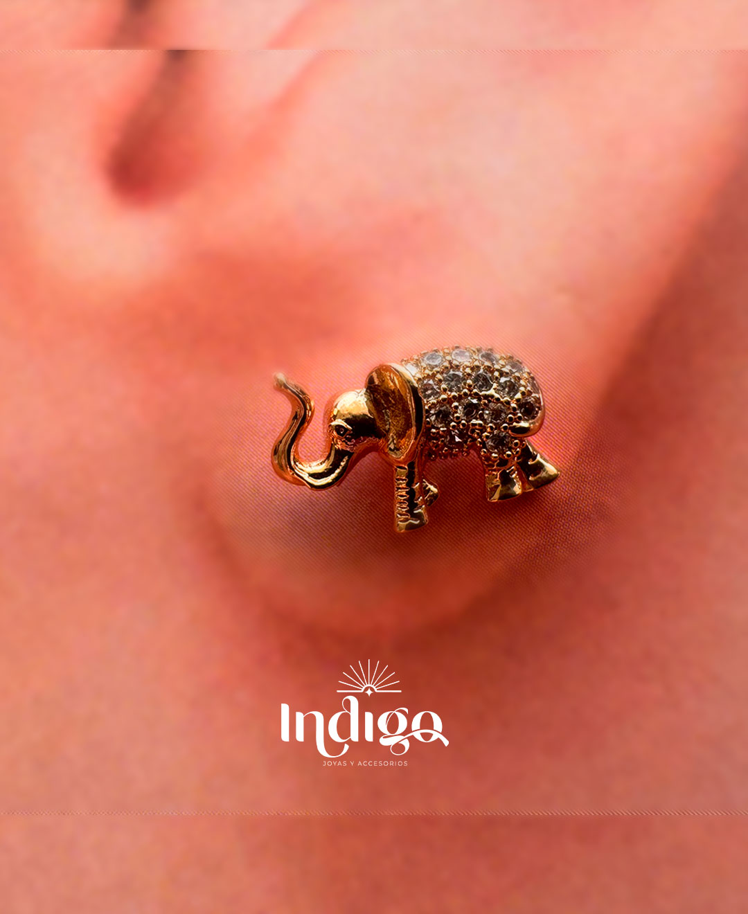 : 🐘 Juego Cadena y Topos Elefante en Rodio Dorado