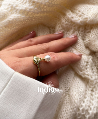 Anillo Concha Perla en Rodio