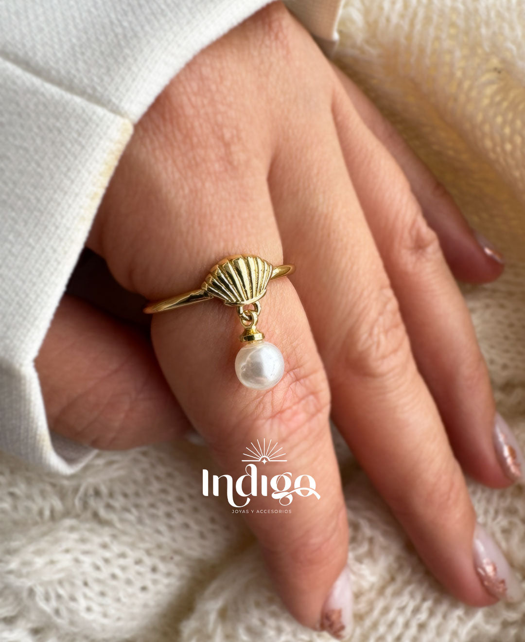 Anillo Concha Perla en Rodio