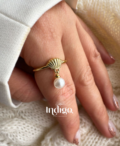 Anillo Concha Perla en Rodio