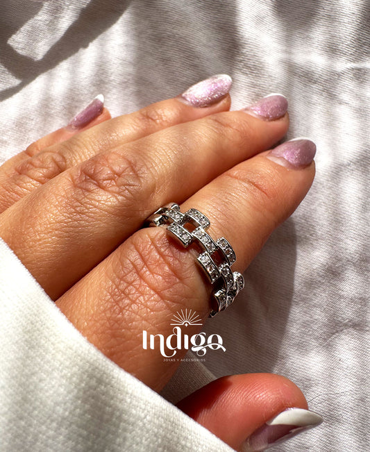 💎 Anillo Cadena en Rodio Plateado