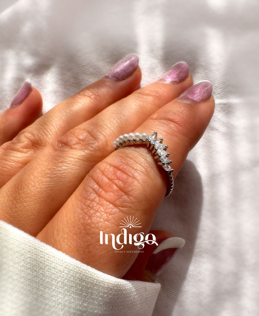 👑 Anillo de Perlas tipo Corona