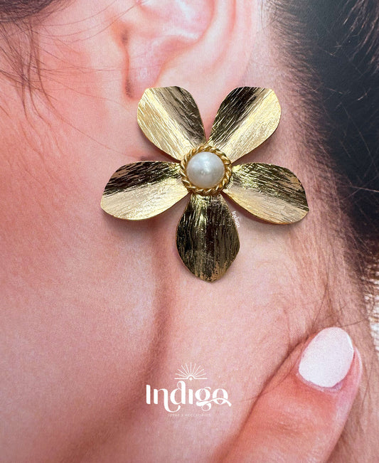 Arete en bronce  flor de 5 pétalos 🌟