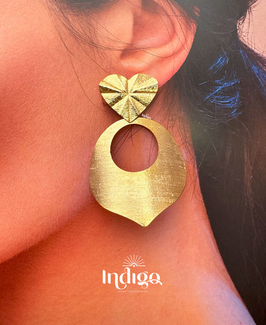 🍃 Maxi Arete en Bronce Hoja con Topo Corazón 🍃