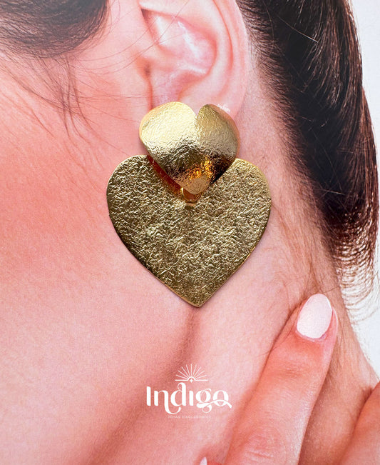 💖 Maxi Arete en Bronce Corazón Doble – Romance con Estilo 💖