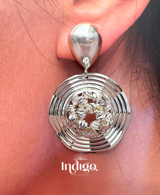 💛 Arete Redondo Espiral con Balines en Rodio