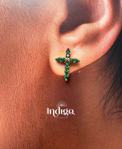 💚 Juego de Cadena y Topos Verdes con Cruces en Rodio