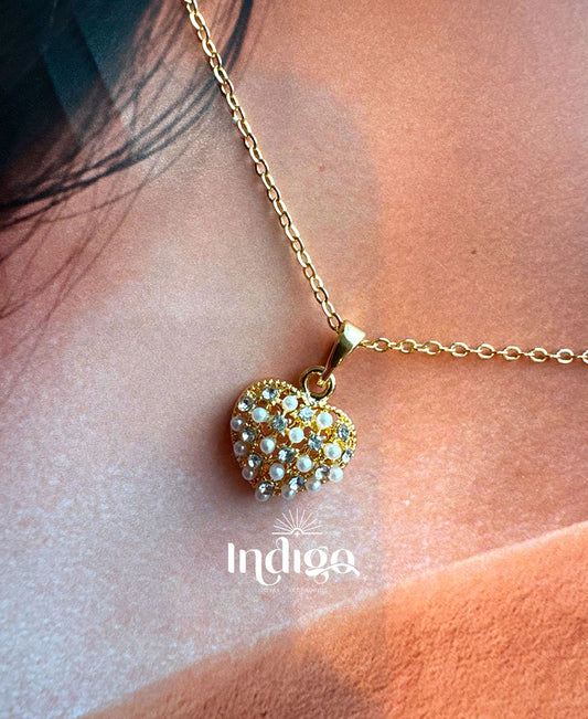 💛 Juego Cadena y Topos con Incrustaciones de Piedras en Forma de Corazón