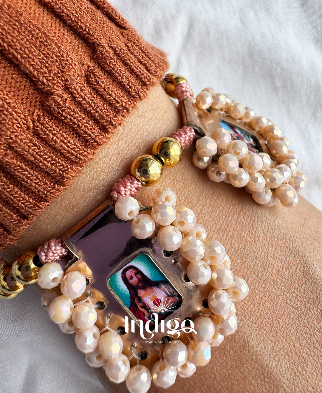 💎 Pulsera de Murano y Balín con Imagen Religiosa