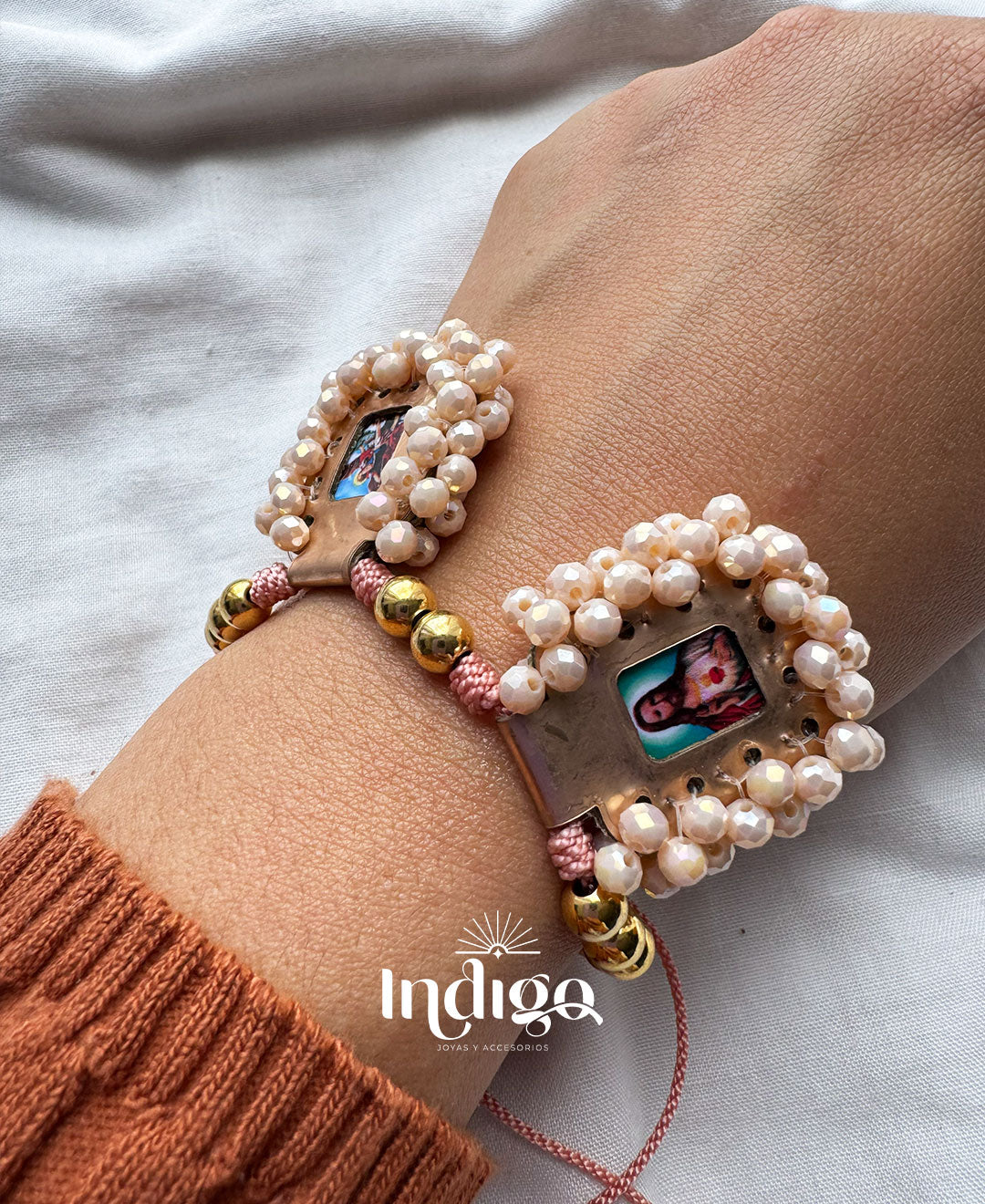 💎 Pulsera de Murano y Balín con Imagen Religiosa