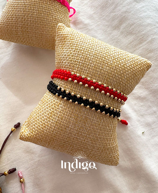 ✨ Pulsera Balín No. 2 en Oro Laminado Roja y Negra