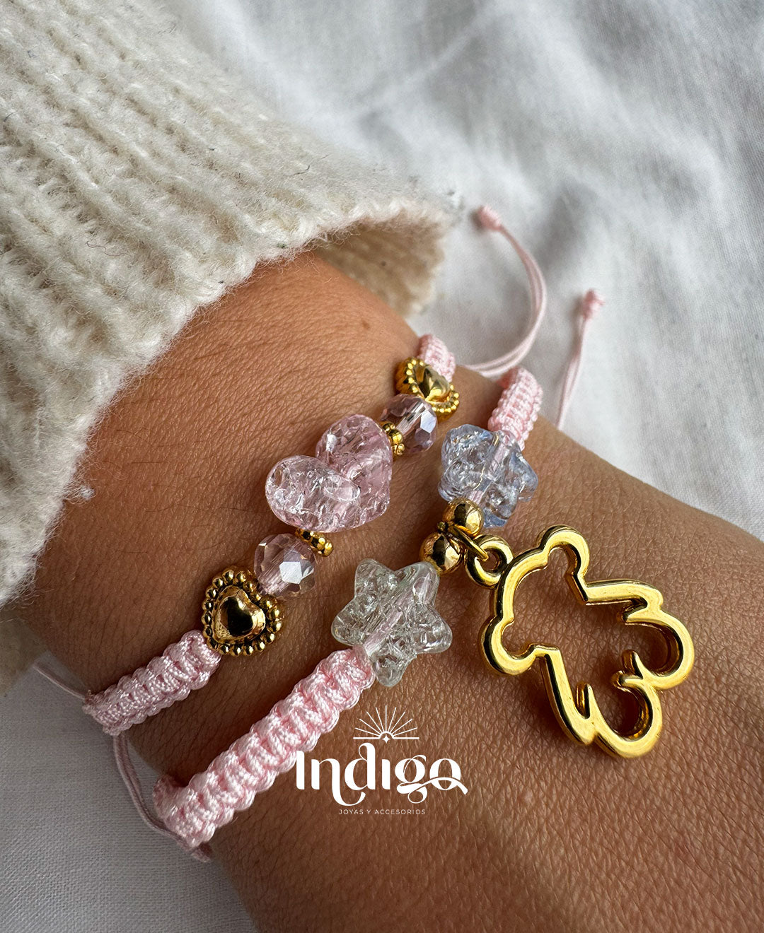 🧸 Pulsera Tejida con Dije de Osito