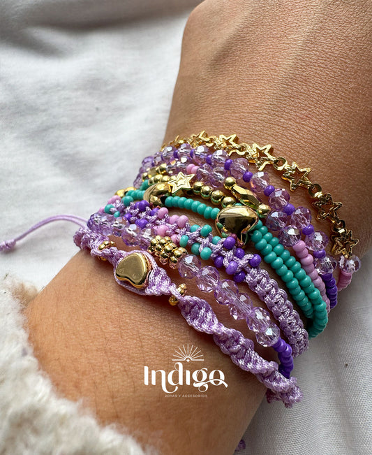 💫 Pulseras en Nailon con Nudo Corredizo, Mostacilla y Dijes Golfi