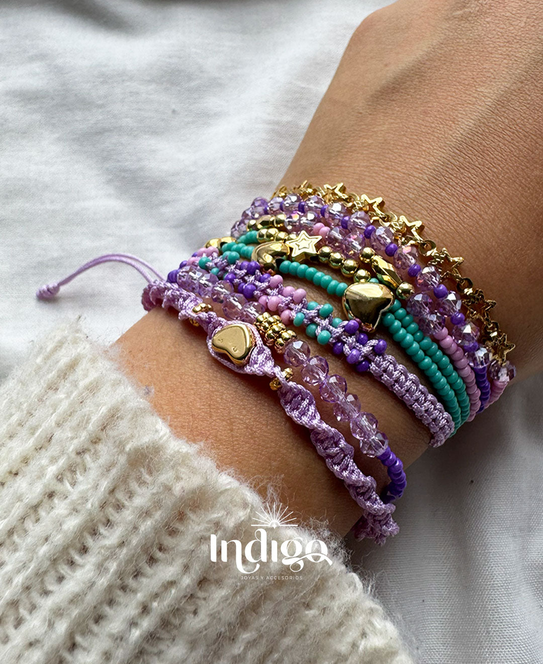 💫 Pulseras en Nailon con Nudo Corredizo, Mostacilla y Dijes Golfi